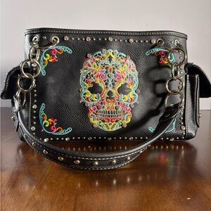 Montana West Leather Exterior embroidered Skull handbag